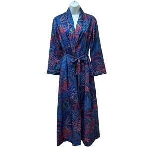 Vintage Evelyn Pearson Silky Satin Robe Dressing Gown Bright Retro Floral